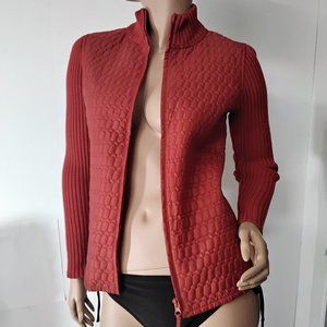 FOR CYNTHIA Women Red Sweater Jackets Size S Full Zipper Puffy Lightweight *004